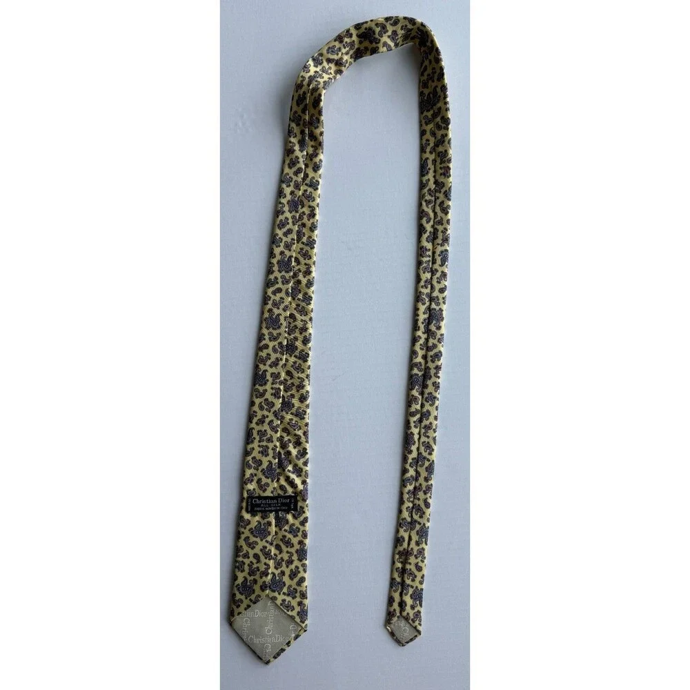 Vintage Christian Dior All Silk Paisley Tie Yellow Navy Red — Fabric Woven in It